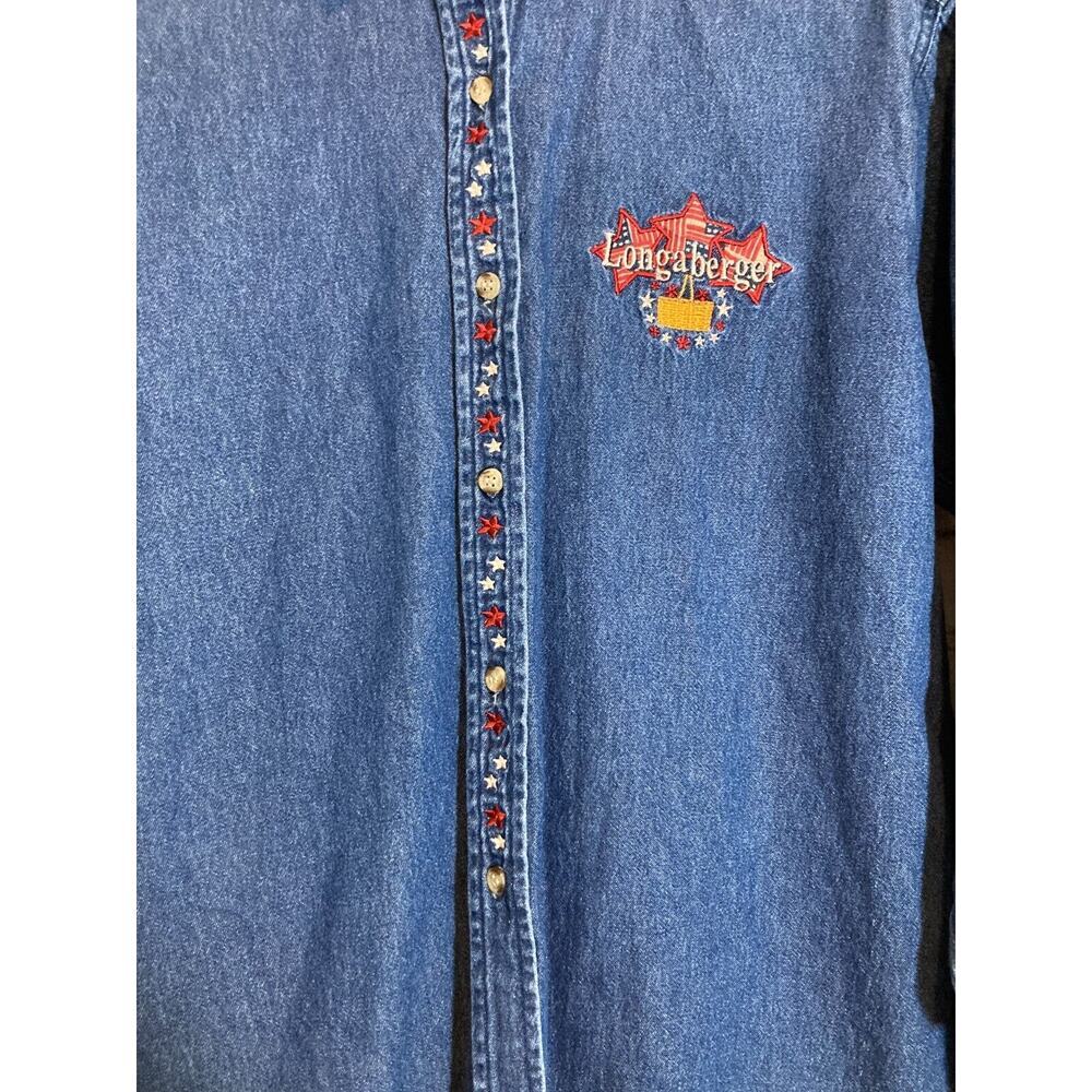 Vintage Longaberger Top‎ Womens Medium Denim Blue Jean Button Up Patriotic Stars - Picture 4 of 12